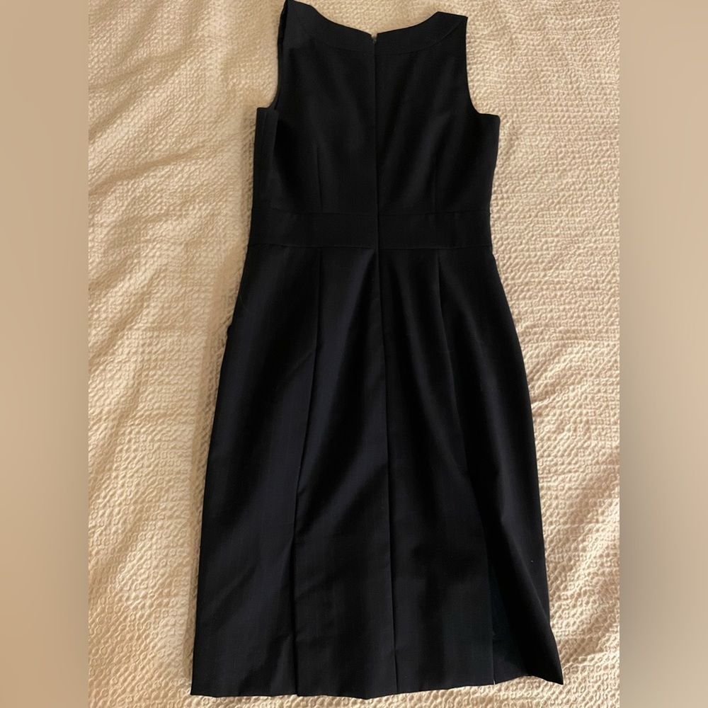 Navy Jcrew suit dress with light white stripes